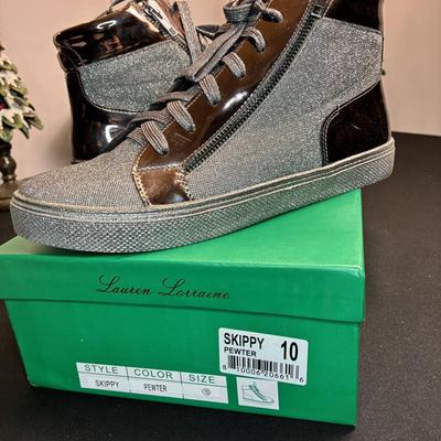 Lauren Lorraine Pewter Glitter Tennis Shoe 10