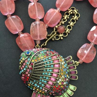 Beautiful vintage, Heidi Daus gone fishing multi colored, crystal rhinestone statement necklace