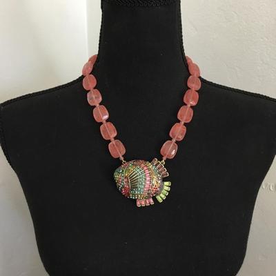 Beautiful vintage, Heidi Daus gone fishing multi colored, crystal rhinestone statement necklace