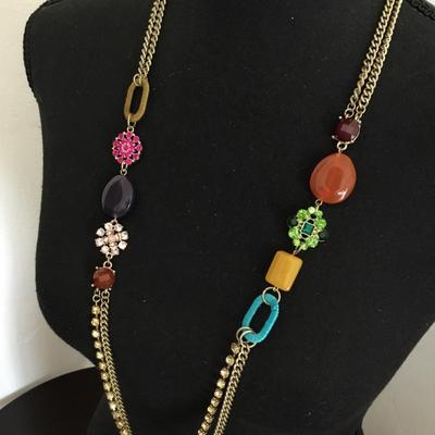 Beautiful vintage Multi colored, crystal rhinestone, gemstone statement, necklace