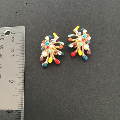 Beautiful Multi Color enamel gold tone coral shaped earrings