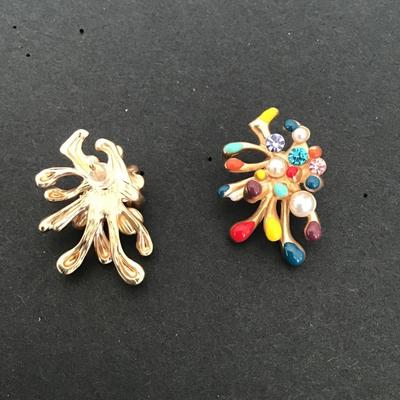 Beautiful Multi Color enamel gold tone coral shaped earrings
