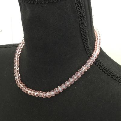 Beautiful light, pink, crystal or glass bead necklace