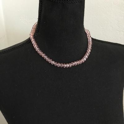 Beautiful light, pink, crystal or glass bead necklace