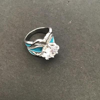 Beautiful Silver Tone Light blue enamel fashion ring