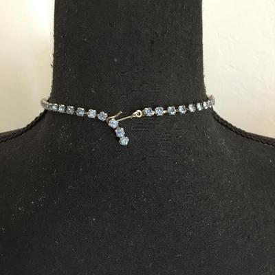 Beautiful, silver toned, art, deco, light, blue rhinestone choker necklace