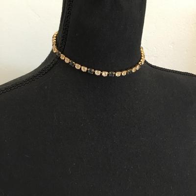 Gorgeous, vintage, Trifari, gold toned, rhinestone, choker, light blue and clear rhinestone crystal rhinestone excellent condition