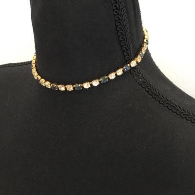 Gorgeous, vintage, Trifari, gold toned, rhinestone, choker, light blue and clear rhinestone crystal rhinestone excellent condition