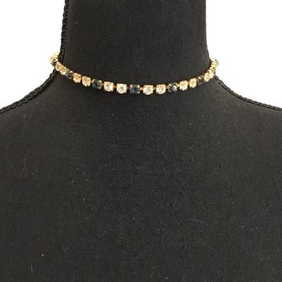 Gorgeous, vintage, Trifari, gold toned, rhinestone, choker, light blue and clear rhinestone crystal rhinestone excellent condition
