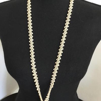 Beautiful, vintage, silver tone, chain faux pearl bead tassel knotted necklace