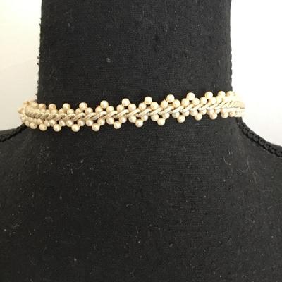 Beautiful, vintage, silver tone, chain faux pearl bead tassel knotted necklace