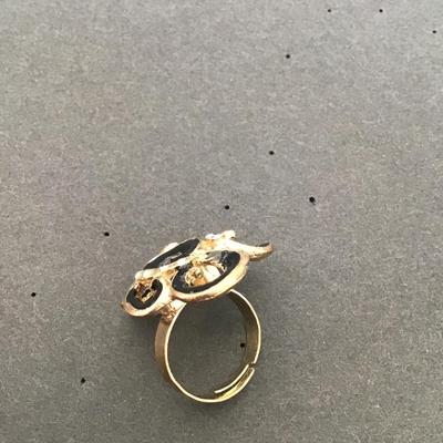 Gold tone black enamel fashion ring