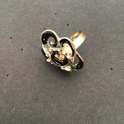 Gold tone black enamel fashion ring