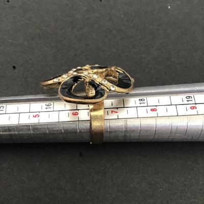 Gold tone black enamel fashion ring
