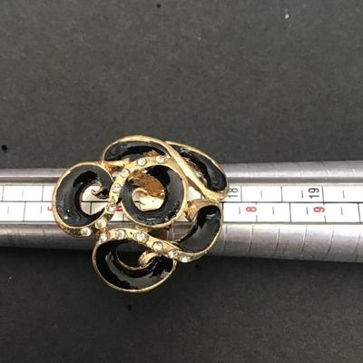 Gold tone black enamel fashion ring