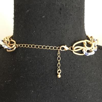 Beautiful satin, gold, toned, faux, stone chain-link double strand necklace