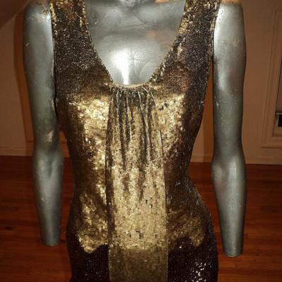 Brunya Couture gold payettes mini dress front wing