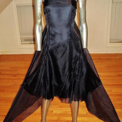 Morgane Le fay silk blue organza pleated dress with back winged train