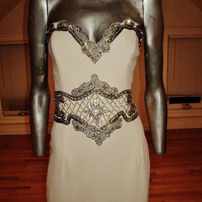 Vintage Claude Montana Italy couture crepe embellished strapless gown