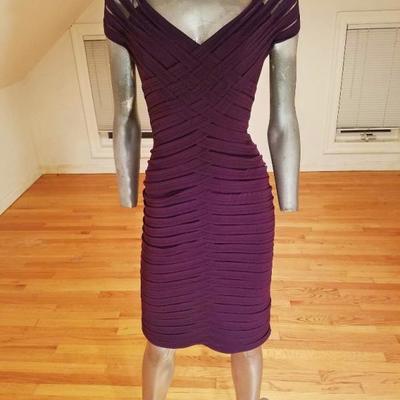 Vintage St. John Couture runway purple body con dress braided cross over