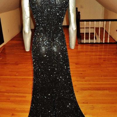 Vintage onyx all beaded French silk bias gown plunge front bodice 