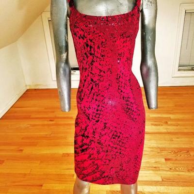 St. John Evening red/cerise alligator shimmer body con dress