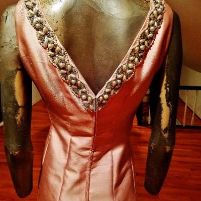 Vtg 1960's Ballet pink silk shantung embellished gown pearl beads rhinestones