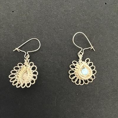 Sale Photo Thumbnail #51: Gorgeous hand made silver wire earrings with baby blue Rhinestone please see attached photos