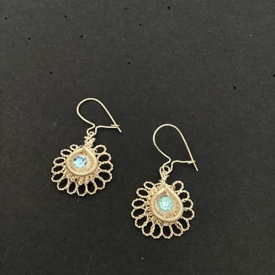 Sale Photo Thumbnail #49: Gorgeous hand made silver wire earrings with baby blue Rhinestone please see attached photos