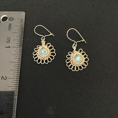Sale Photo Thumbnail #50: Gorgeous hand made silver wire earrings with baby blue Rhinestone please see attached photos