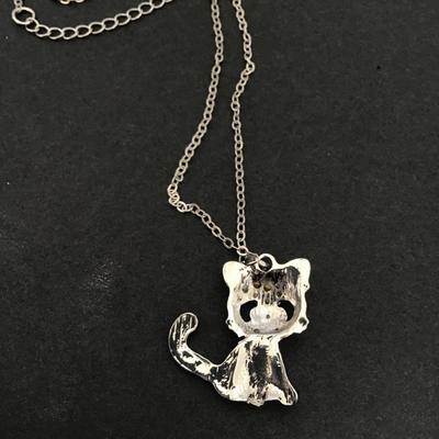 Sale Photo Thumbnail #90: Very cute multi colored rhinestone cat pendant necklace please see attached photos