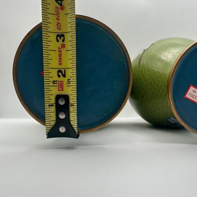 Pair of Green Cloisonné-Style Floral Vases, Made in China