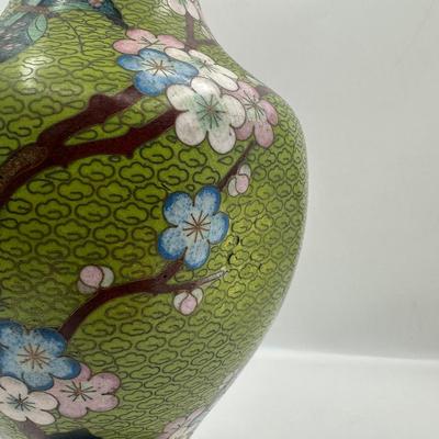 Pair of Green Cloisonné-Style Floral Vases, Made in China