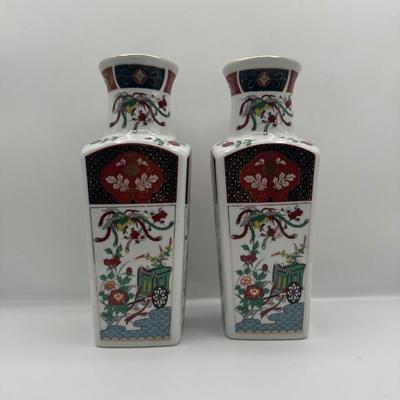 Pair of Japanese Imari Porcelain Square Vases