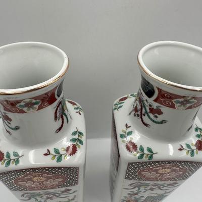 Pair of Japanese Imari Porcelain Square Vases