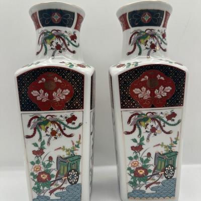 Pair of Japanese Imari Porcelain Square Vases