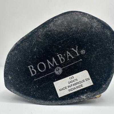 Vintage Bombay Company Brass Frog on Stone Statue