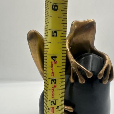 Vintage Bombay Company Brass Frog on Stone Statue