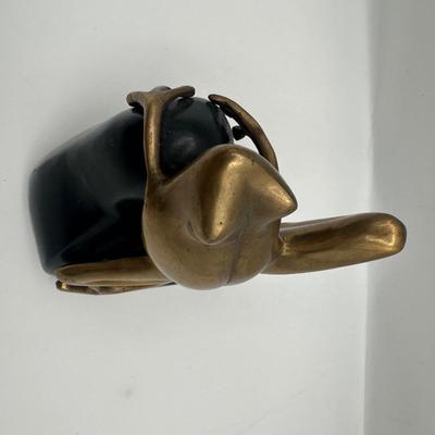 Vintage Bombay Company Brass Frog on Stone Statue