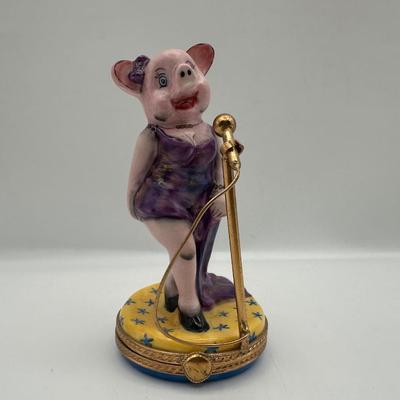 Limoges Pig Singer Figural Trinket Box