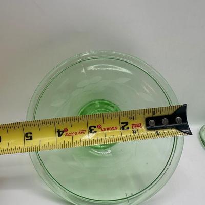 Vintage Uranium Glass Candlesticks Etched Floral Design