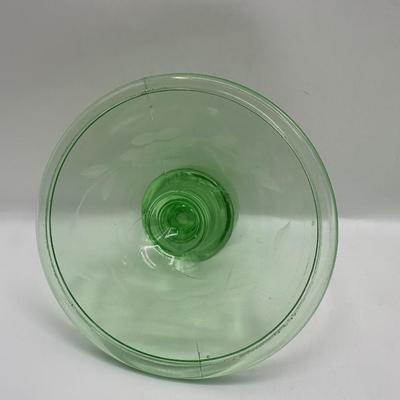 Vintage Uranium Glass Candlesticks Etched Floral Design