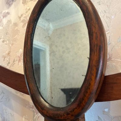 Antique Wooden Hall Tree with Mirror and Umbrella Stand