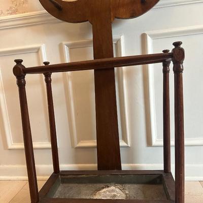 Antique Wooden Hall Tree with Mirror and Umbrella Stand