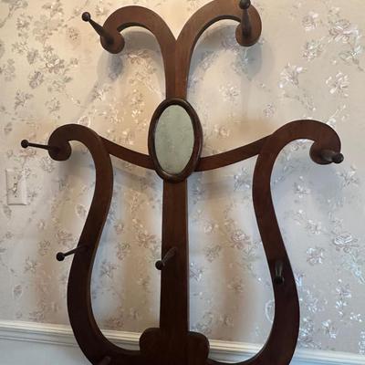 Antique Wooden Hall Tree with Mirror and Umbrella Stand