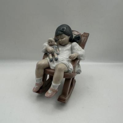 Lladró Porcelain Figurine – Girl in Rocking Chair with Doll