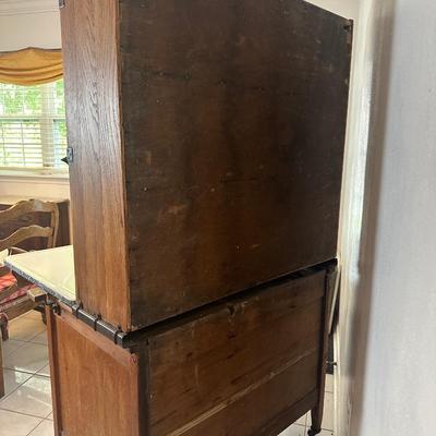 1930s Hoosier Oak Kitchen Cabinet with Porcelain Top
