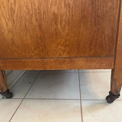 1930s Hoosier Oak Kitchen Cabinet with Porcelain Top