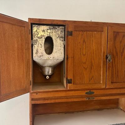 1930s Hoosier Oak Kitchen Cabinet with Porcelain Top