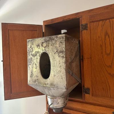 1930s Hoosier Oak Kitchen Cabinet with Porcelain Top